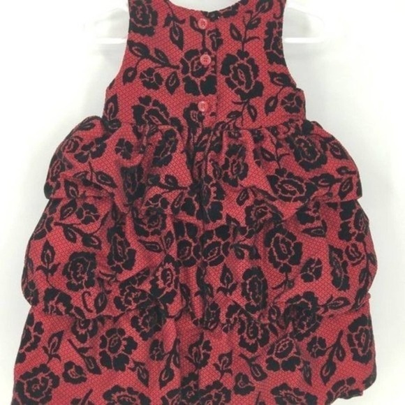 Penelope Mack Ruffle Tiered Velvet Floral Print Christmas Dress Size 2T - Picture 4 of 6